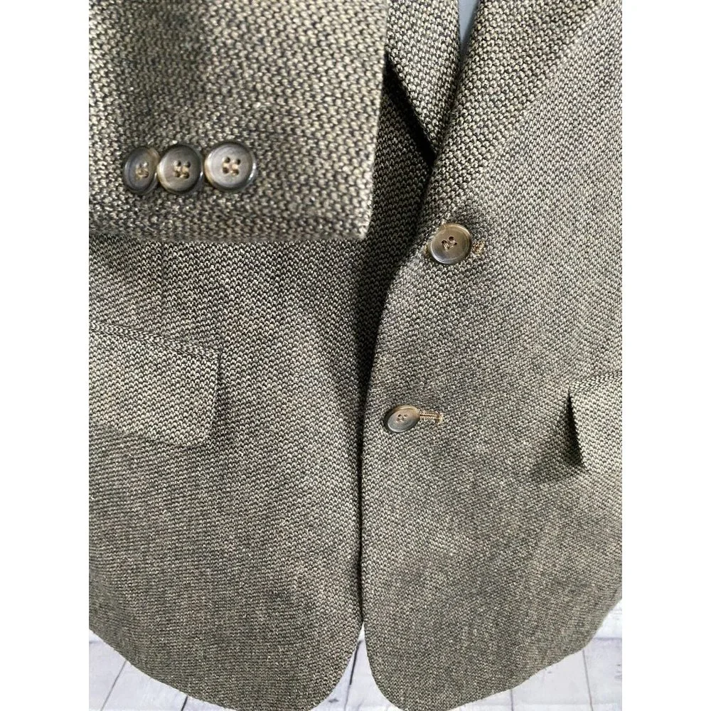 Towncraft Black Brown Woven Polyester/Wool/Silk/ 2 Button Blazer Jacket 40R